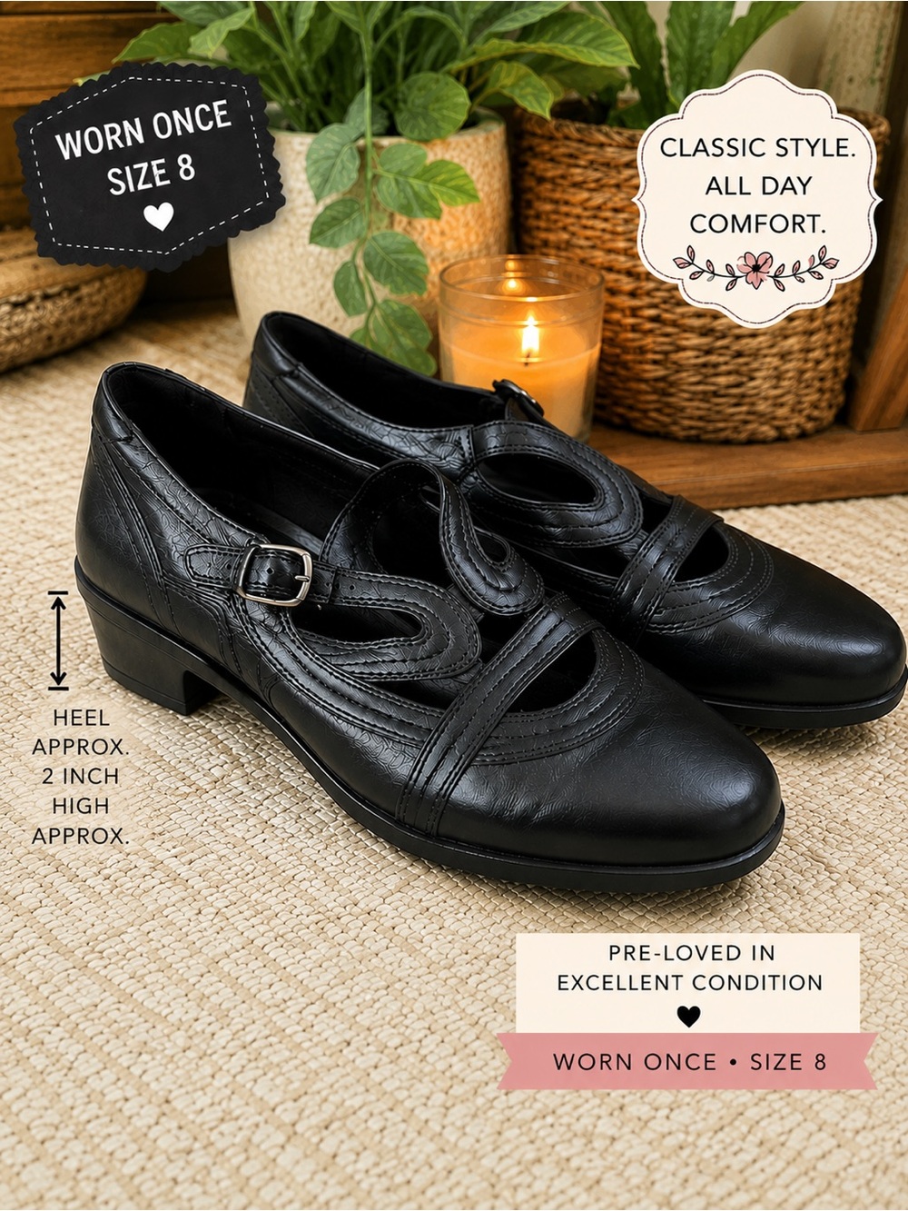 Women’s Black Leather Mary Jane Loafers with Buckle Strap